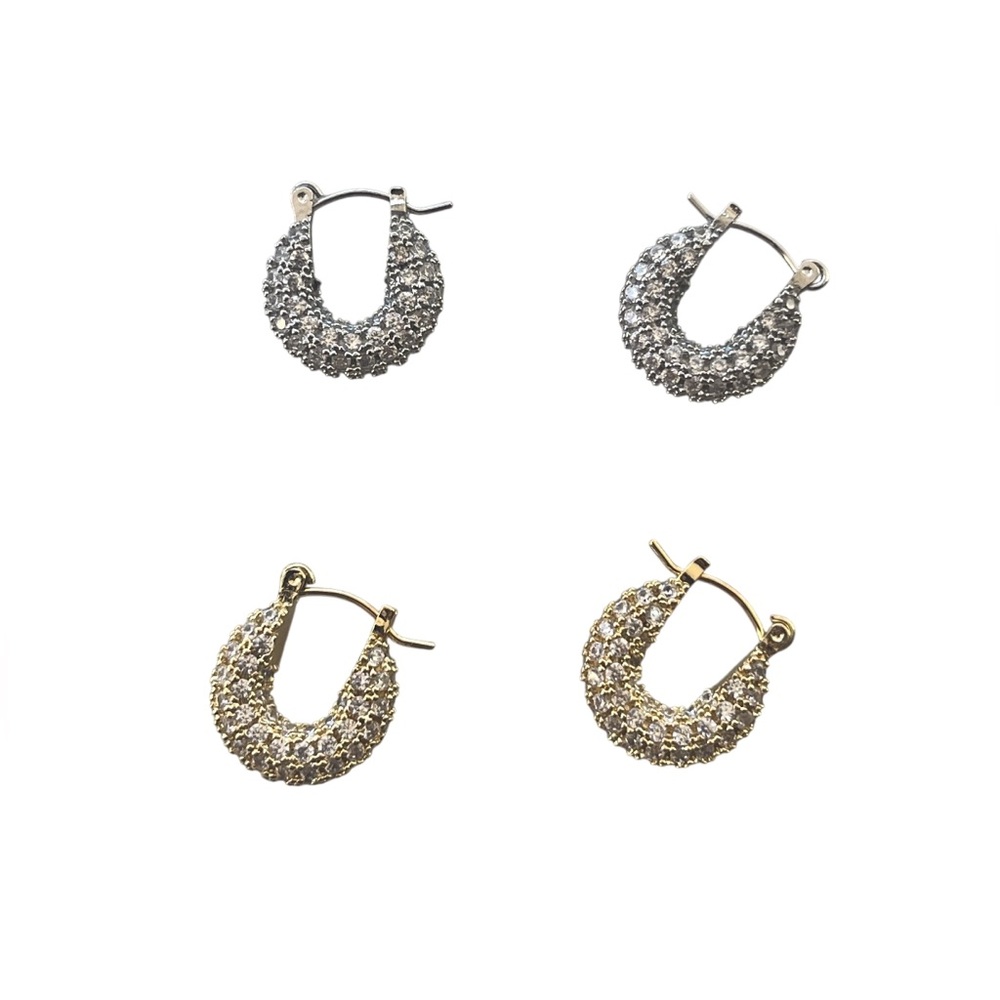 Small Pave CZ Hoop Earrings Stainless Steel